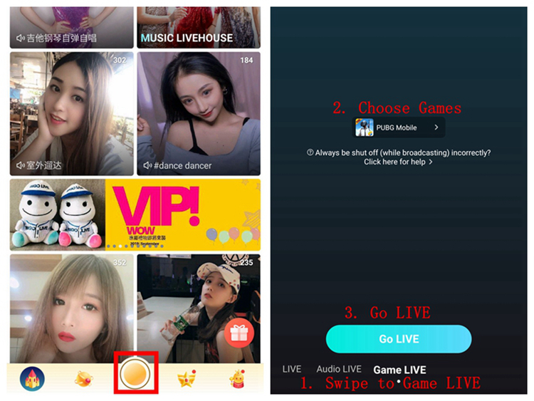 Three steps to live stream game in Bigo Live on mobile platform